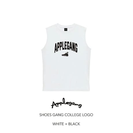 APPLEGANG ノースリーブ　SHOES GANG COLLEGE LOGO　WHITE × BLACK