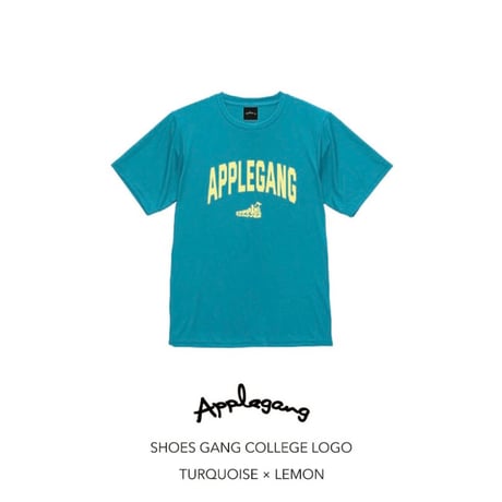 APPLEGANG Tシャツ　SHOES GANG COLLEGE LOGO　TURQUOISE × LEMON