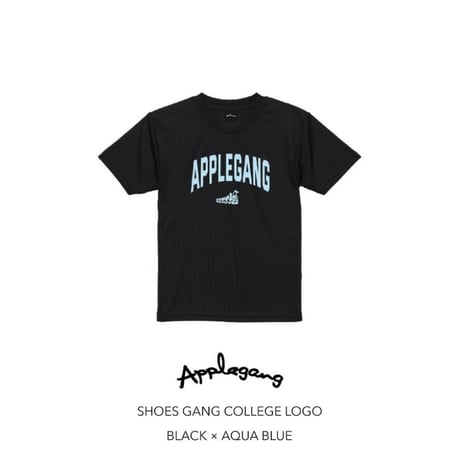 APPLEGANG Tシャツ　SHOES GANG COLLEGE LOGO　BLACK × AQUA BLUE