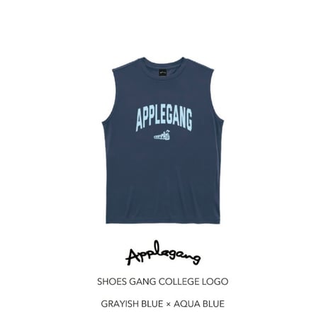 APPLEGANG ノースリーブ　SHOES GANG COLLEGE LOGO　GRAYISH BLUE × AQUA BLUE