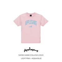 APPLEGANG Tシャツ　SHOES GANG COLLEGE LOGO　LIGHT PINK × AQUA BLUE