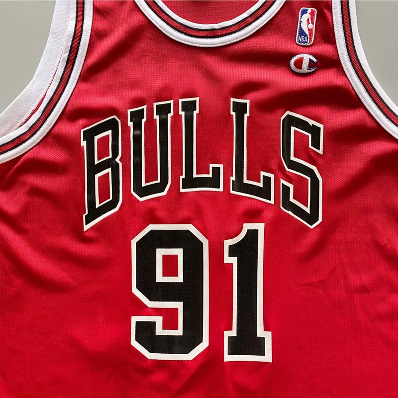 【人気アイテム】NBA☆ゲームシャツ　シカゴブルズ　ナンバリング刺繍　ビンテージ Champion ゲームシャツ / デニス・ロッドマン【シカゴ・ブルズ】 L