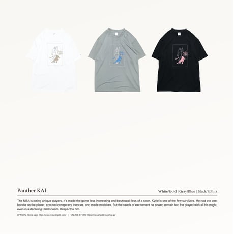 MEWSHIP Tシャツ　"Panther KAI"  <Gray×White×Blue>