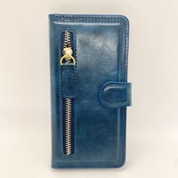【iPhone12 Pro ケース】ジッパーフロントPUレザー手帳(ネイビー)