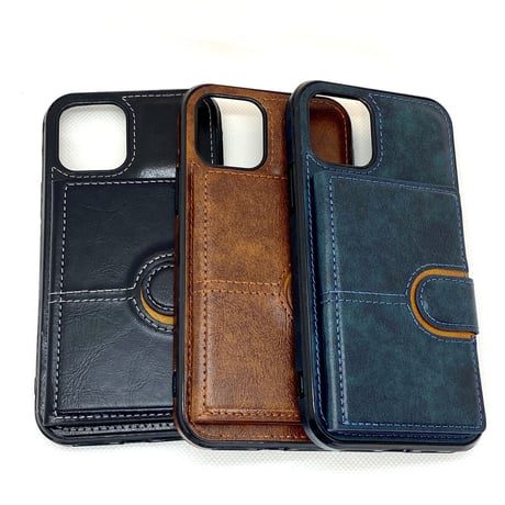 【iPhone12 ケース】背面カード収納ケース(ブルー)