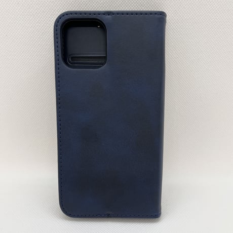 【iPhone12 ケース】シンプルPUレザー手帳(ネイビー)