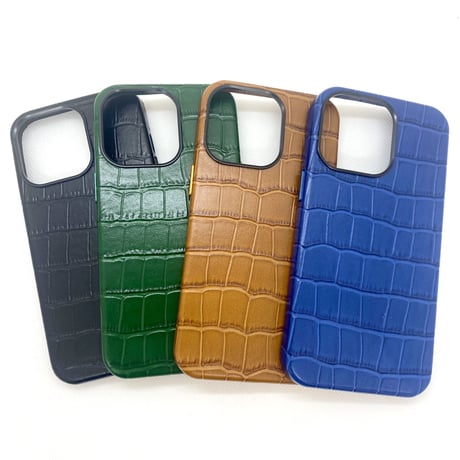 【iPhone13 ケース】本革クロコケース(ネイビー)