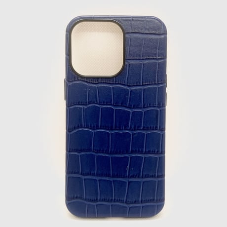 【iPhone13 ケース】本革クロコケース(ネイビー)