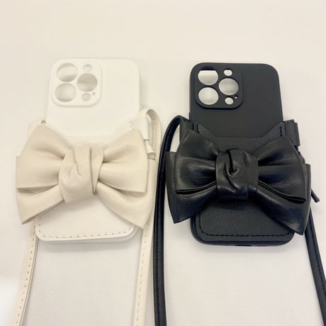【iPhone13 ケース】リボンストラップケース(ホワイト)