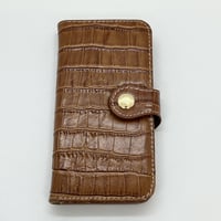 【iPhone12 mini ケース】本革クロコ手帳ケース(キャメル)