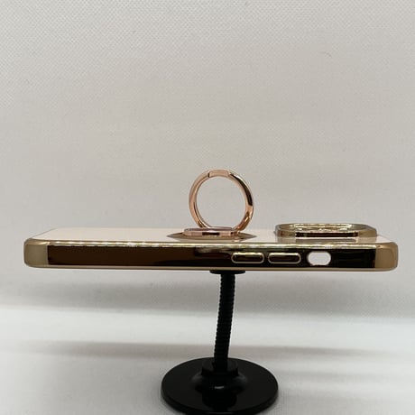 【iPhone13 ケース】メタリックフレームライトストーンリングTPU(ピンク)