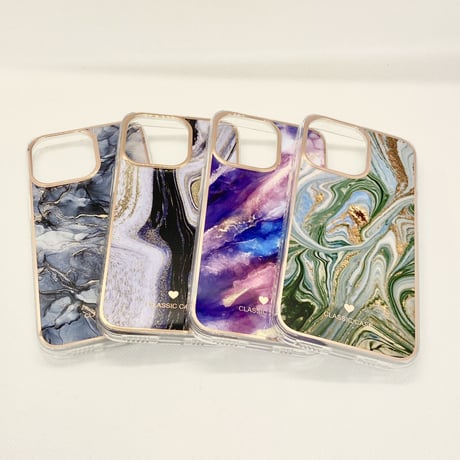 【iPhone13 ケース】背面マーブルケース(ピンクパープル)