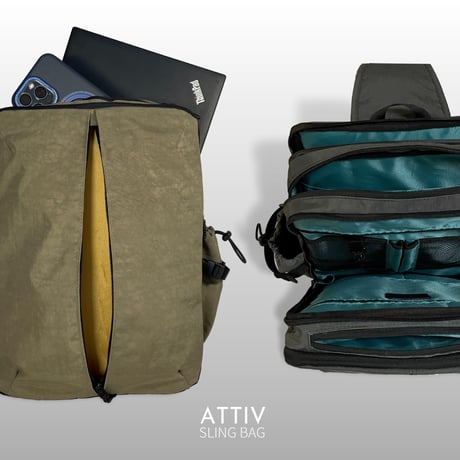【旧モデル】ATTIV 14インチが入る6層構造！15の収納と秘密の拡張スペース！多機能スリングバッグ