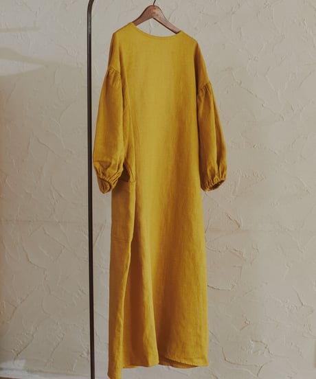 フレンチリネン割烹着  【mustard】
