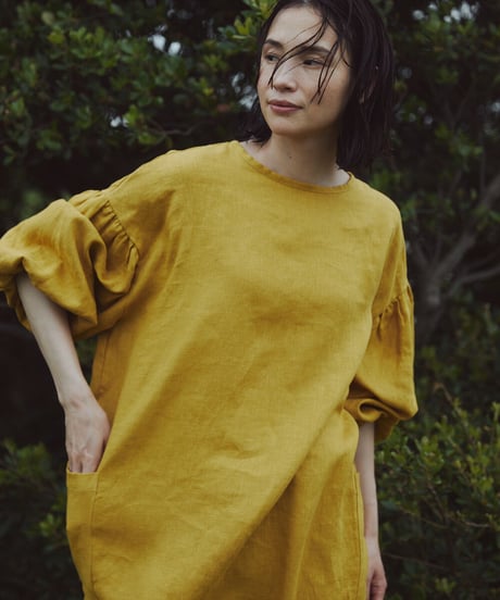 フレンチリネン割烹着  【mustard】