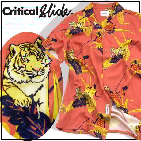 Critical Slide. アロハシャツ 半袖 オレンジ 美品】CriticalSlide アロハ シャツ 和柄 ドラゴン柄レーヨン100
