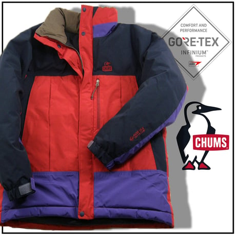 CHUMS × GORE-TEX INFINIUM / チャムス ゴアテックス インフィニアム　ダウンジャケット 防風 透湿 軽量 650フィルパワー ダウン カラーブロック レッド アウトドア