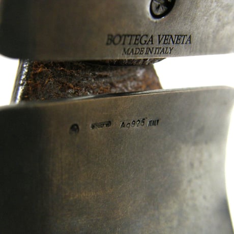 BOTTEGA VENETA ／ ボッテガ ヴェネタ　Ag925 レザー バングル イタリア製 シルバー925 SILVER925 本革 ブレスレット ｜ オールシーズン　（No.281154）