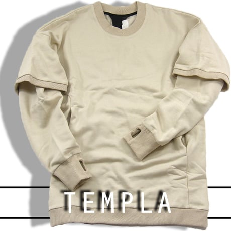 TEMPLA / テンプラ オーガニックコットン レイヤード スウェット イタリア製 裏起毛 プルオーバー トレーナー ベージュ アウトドア ラグジュアリー