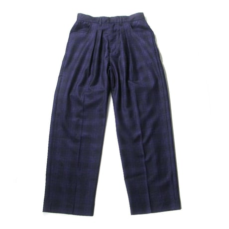 FARAH × JOURNAL STANDARD ／ ファーラー × ジャーナルスタンダード　ウール サキソニー ツータックパンツ スラックス チェック ネイビー ｜ 春 秋冬　（No.370199）