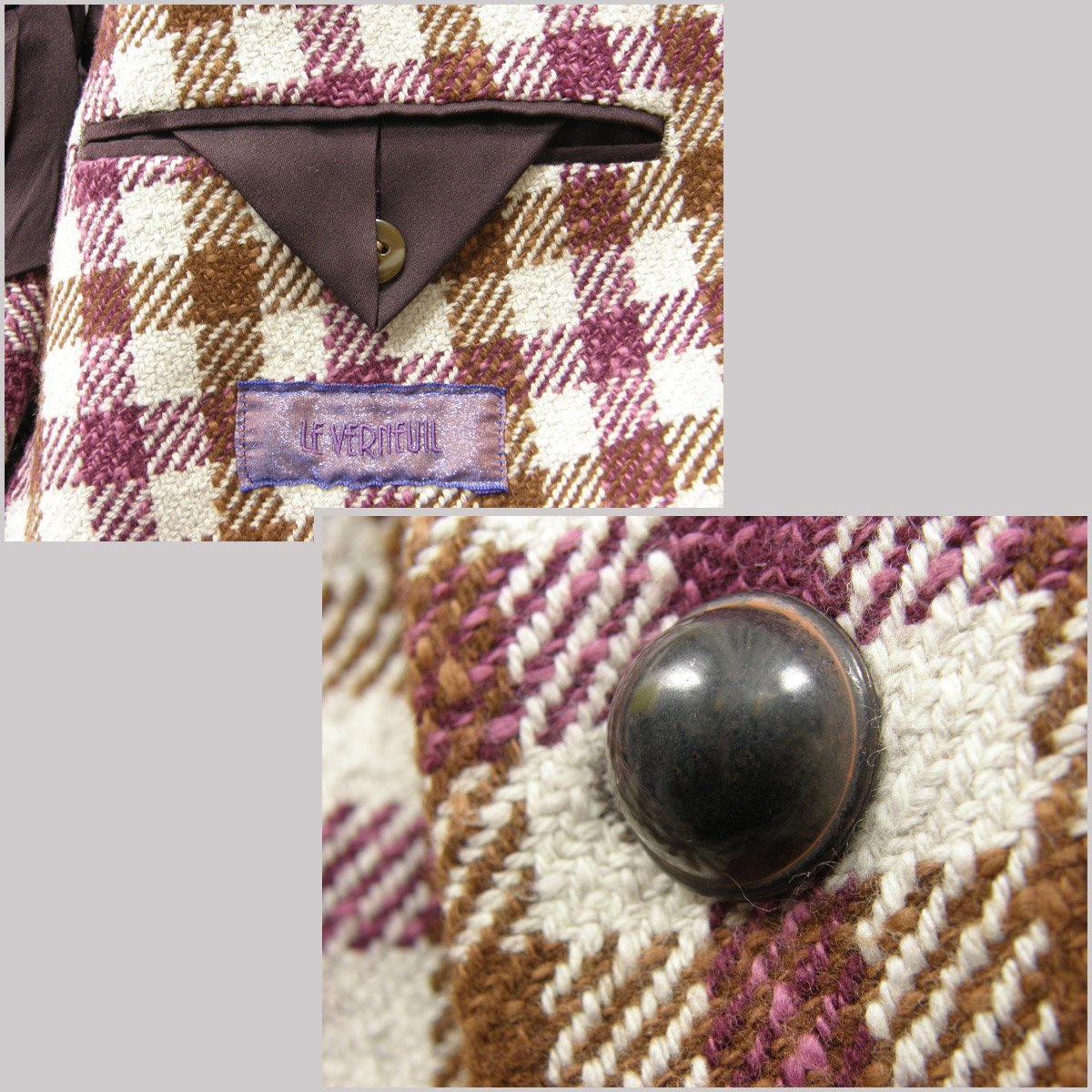 LE VERNEUIL ルヴェルヌイユ　チェック柄ウールジャケット　メンズS LE VERNEUIL ／ ルヴェルヌイユ ツイード ジャケット 日本製 ウール