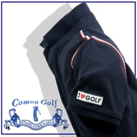 COMON GOLF ／ コモンゴルフ　ストレッチ 半袖 ポロシャツ I ♡ GOLF ゴルフウェア ネイビー ｜ 春夏　（No.344360）