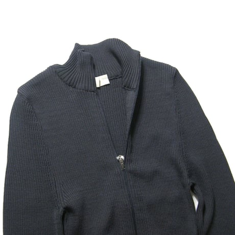 AMOMENTO ／ アモーメント　リブニット モックネック カーディガン ダブルジップ ネイビーグレー  ｜ 春 秋冬　（No.370899）