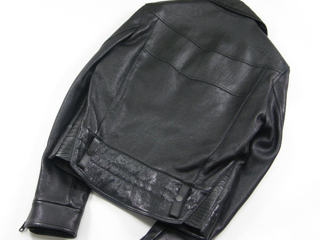 BALENCIAGA / バレンシアガ　オーストリッチ やぎ革 牛革 ライダース ジャケット イタリア製 レザー 黒 ブラック 本革 ダブル ブルゾン  アウター