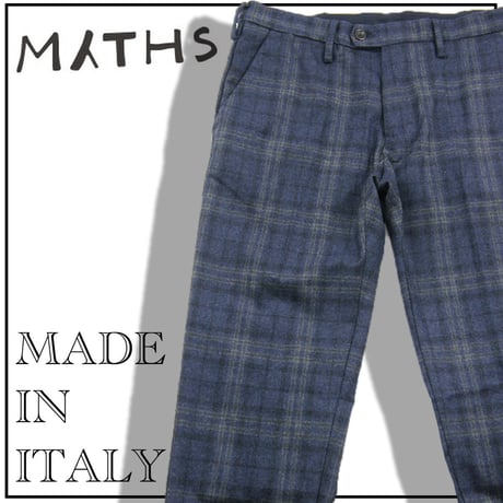 MYTHS / ミース　フランネル パンツ イタリア製 ウール スラックス チェック柄 ノータック チェック 青紺 グレー