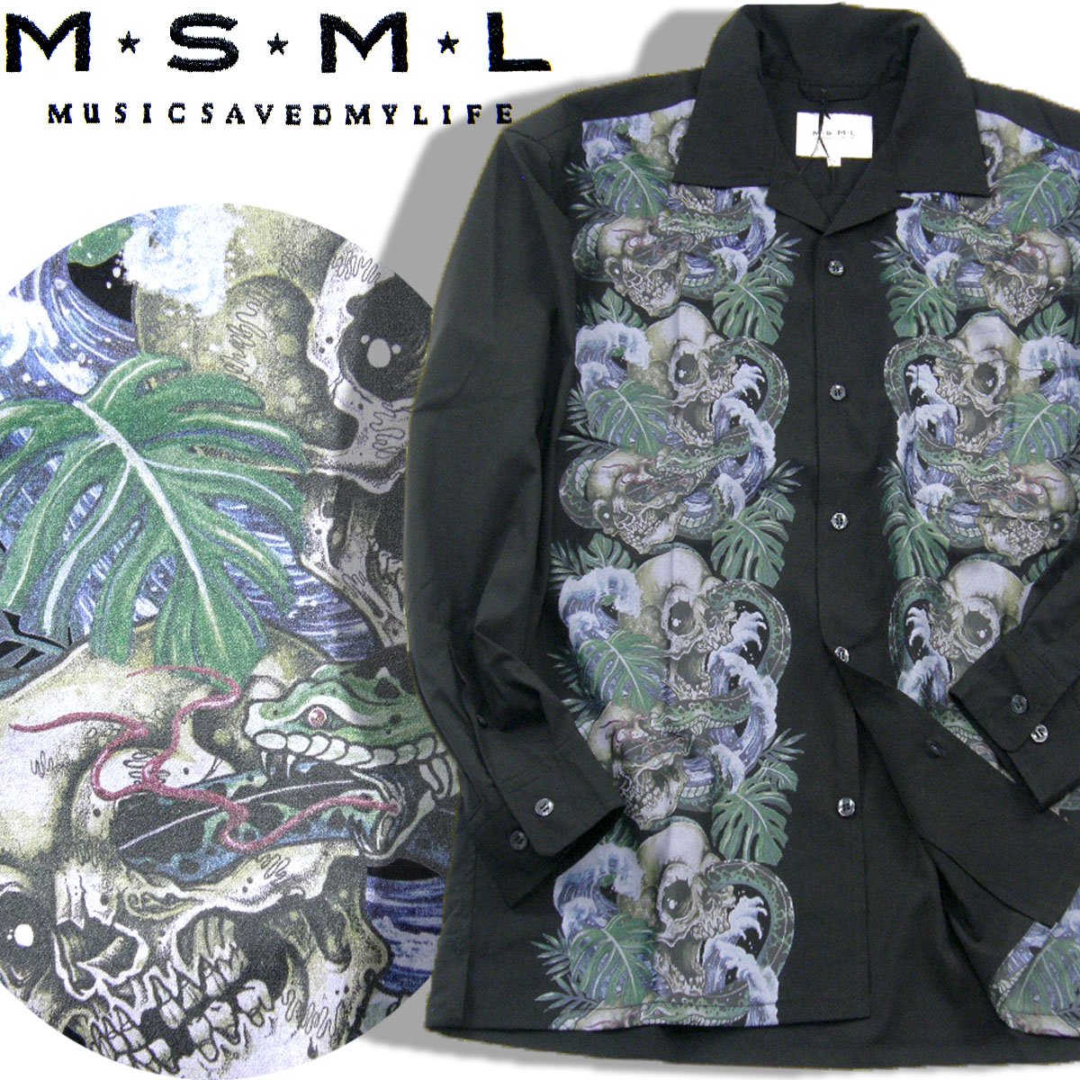 MSML / エムエスエムエル 長袖シャツ スカル ヘビ 蛇 オープンカラー 