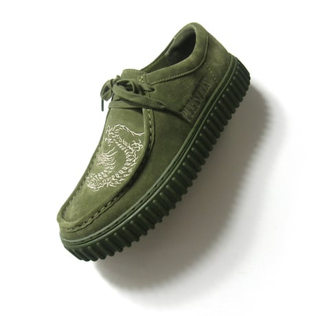 Clarks × PLEASURES ／ クラークス × プレジャーズ　Torhill DRGNLo トーヒルドラゴンロー  スエードレザーシューズ オリーブ ｜ オールシーズン　（No.370826