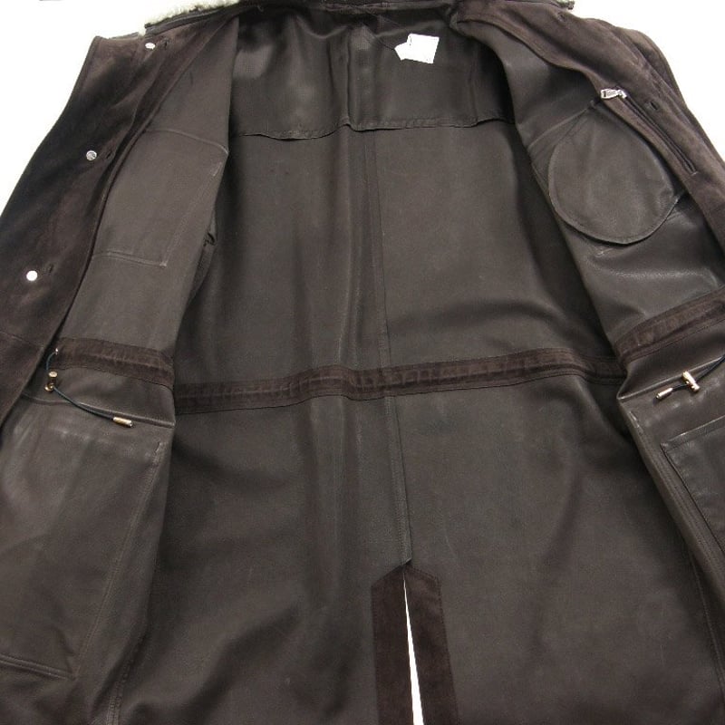 イタリア製レザーハーフコートフード付き