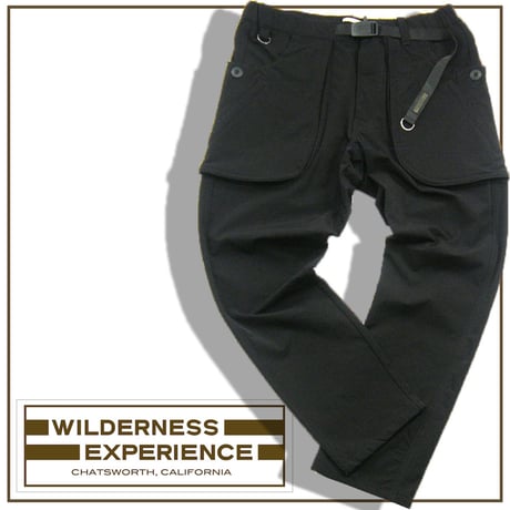 WILDERNESS EXPERIENCE / ウィルダネスエクスペリエンス　ナイロン ストレージ クライミングパンツ ストレッチ パンツ ウェビングベルト ウエストゴム 立体ポケット ブラック