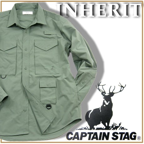 CAPTAIN STAG × INHERIT / キャプテンスタッグ インヘリット　フィッシングシャツ 全方向 ストレッチ シャツ 鹿番長 アウトドア キャンプ トレッキング