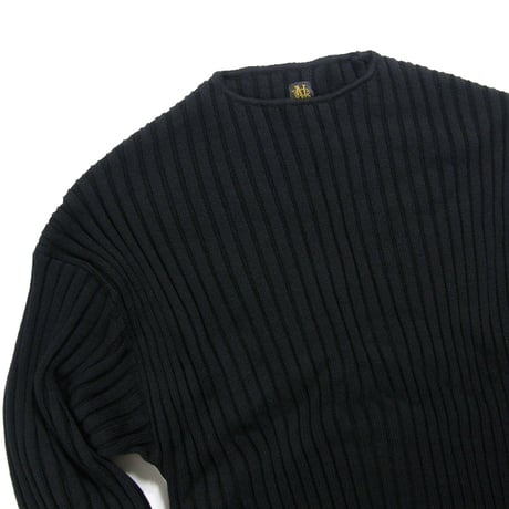 BATONER × L'ECHOPPE ／ バトナー × レショップ　エクストラファインメリノウール ナローネック ニット 日本製 ソリッドウール ブラック ｜ 秋冬　（No.370366）