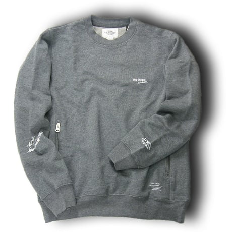 CRIMIE / クライミー　ポケット スウェット SMALL LOGO CREW NECK SWEAT トレーナー プルオーバー ジップポケット クルーネック ロゴ グラフィック チャコール グレー