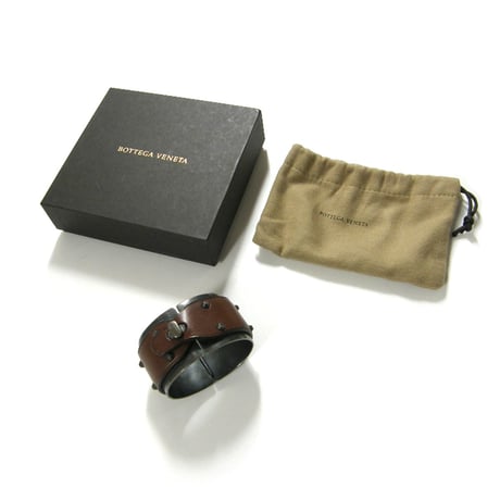 BOTTEGA VENETA ／ ボッテガ ヴェネタ　Ag925 レザー バングル イタリア製 シルバー925 SILVER925 本革 ブレスレット ｜ オールシーズン　（No.281154）