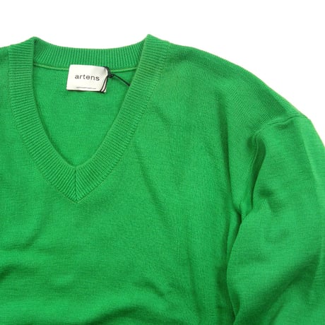 artens ／ アーテンス　ウール Vネック ニット 日本製 WOOL PIECE DYE KYO 緑 グリーン ｜ 秋冬　（No.351808）