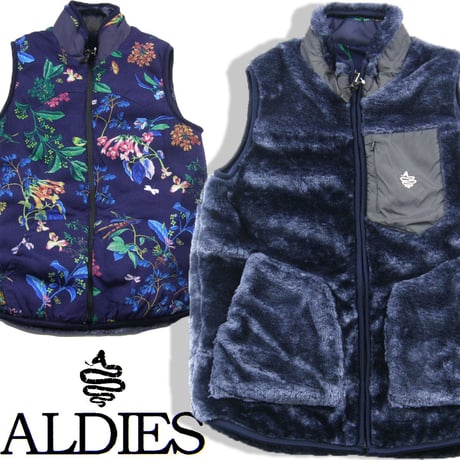 ALDIES ／ アールディーズ　リバーシブル ジップ フリース エコファー ベスト フラワー ネイビー ｜ 秋冬