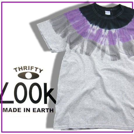 THRIFTY LOOK × GILDAN ／ スリフティールック × ギルダン　 注染 タイダイ Tシャツ グレー パープル ｜ オールシーズン