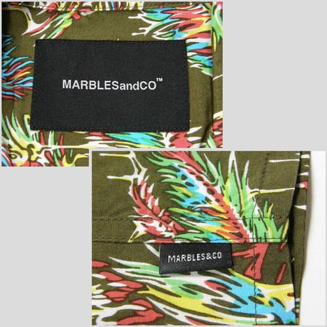 Marbles × YOJI SHIBAI ／ マーブルズ　食虫植物 長袖シャツ 日本製 アロハシャツ オリーブ ｜ オールシーズン