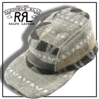RRL ／ ダブルアールエル　DOUBLE RL ジェットキャップ 5パネル キャップ ネイティブ柄 ウール コットン 牛革 レザー Ralph Lauren ラルフローレン グレー 帽子 ハット