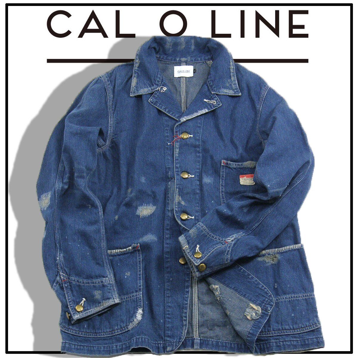 CAL O LINE フード付き デニム カバーオール S ワーク ジャケット