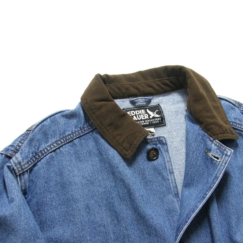 Eddie Bauer デニム カバーオール L ネイビー バンドカラー Eddie Bauer デニム カバーオール L ネイビー バンドカラー 80's~90's
