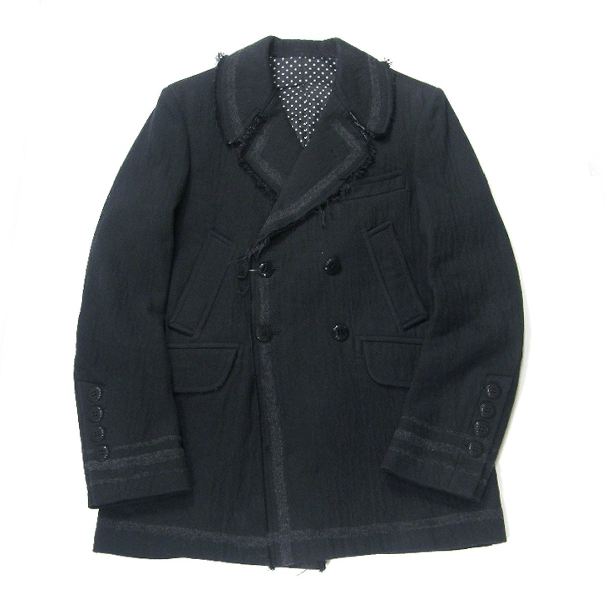 美品【イタリア製 】Kennet Street Pコート2L 黒 52 コットン U-Ni-Ty ／ ユニティ ピーコート イタリア製 Pコート ドット 水玉