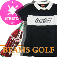 BEAMS GOLF × Coca Cola ／ ビームスゴルフ × コカ・コーラ　半袖 ポロシャツ 日本製 鹿の子 Tシャツ カットソー コカコーラ 黒 ブラック ビームス ゴルフウェア