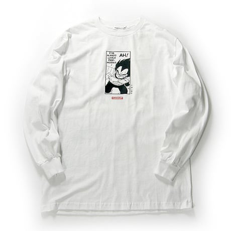 F-LAGSTUF-F × ドラゴンボール × BEAMS ／ フラグスタフ × DRAGON BALL × ビームス　ベジータ ロンT 両面プリント サイヤ人ホワイト ｜ オールシーズン