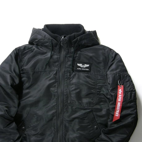 ALPHA INDUSTRIES × THERMOLITE ／ アルファインダストリーズ × サーモライト　中綿ジャケット フード 取り外し可能 ブラック ｜ 秋冬　（No.370592）