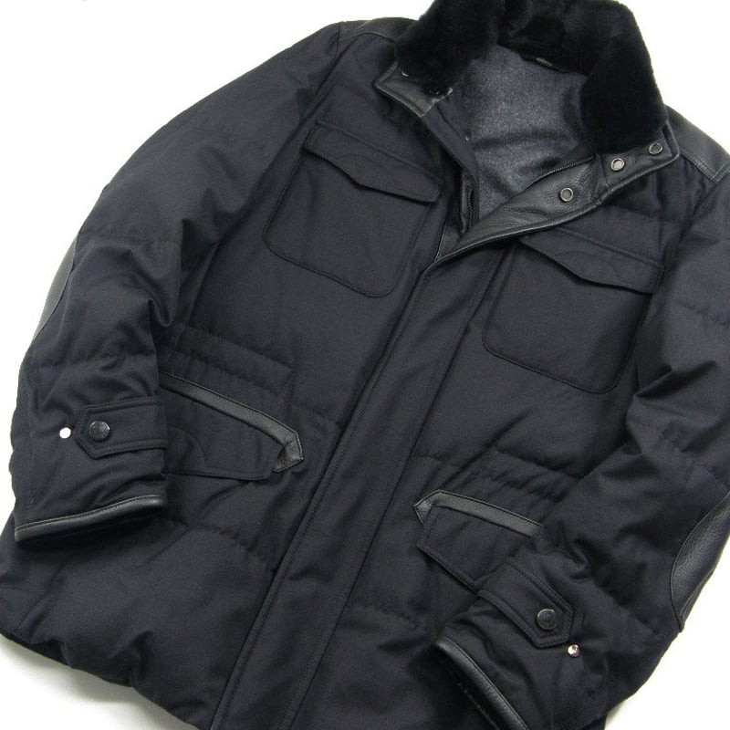 Brioni カシミヤ ウール レザー ダウンジャケット メンズ Brioni カシミヤ ウール レザー ダウンジャケット メンズ