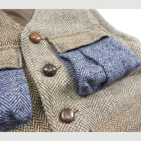 BOSTON-NINE × Harris Tweed ／ ボストンナイン × ハリスツイード　希少 60s ヴィンテージ クレイジーパターン ベスト ヘリンボーン ｜ 秋冬　（No.353946）